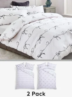 Hot Next 2 Pack Black/White Bow & Heart Reversible Duvet Cover and Pillowcase Set