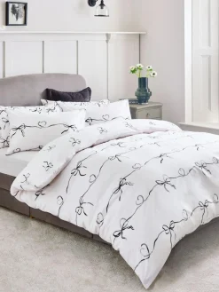 Hot Next 2 Pack Black/White Bow & Heart Reversible Duvet Cover and Pillowcase Set