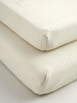 Discount Next 2 Pack Baby Muslin Fitted Sheets Cream