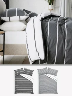 New Next 2 Pack Stripe Reversible Duvet Cover and Pillowcase Set Grey