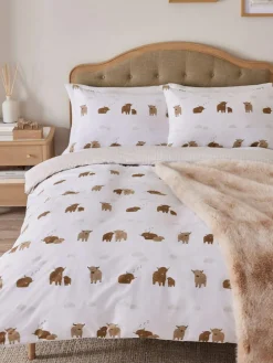 Next 2 Pack Natural Hamish the Highland Cow Reversible Duvet Cover and Pillowcase Set^ Bedsets & Duvet Covers