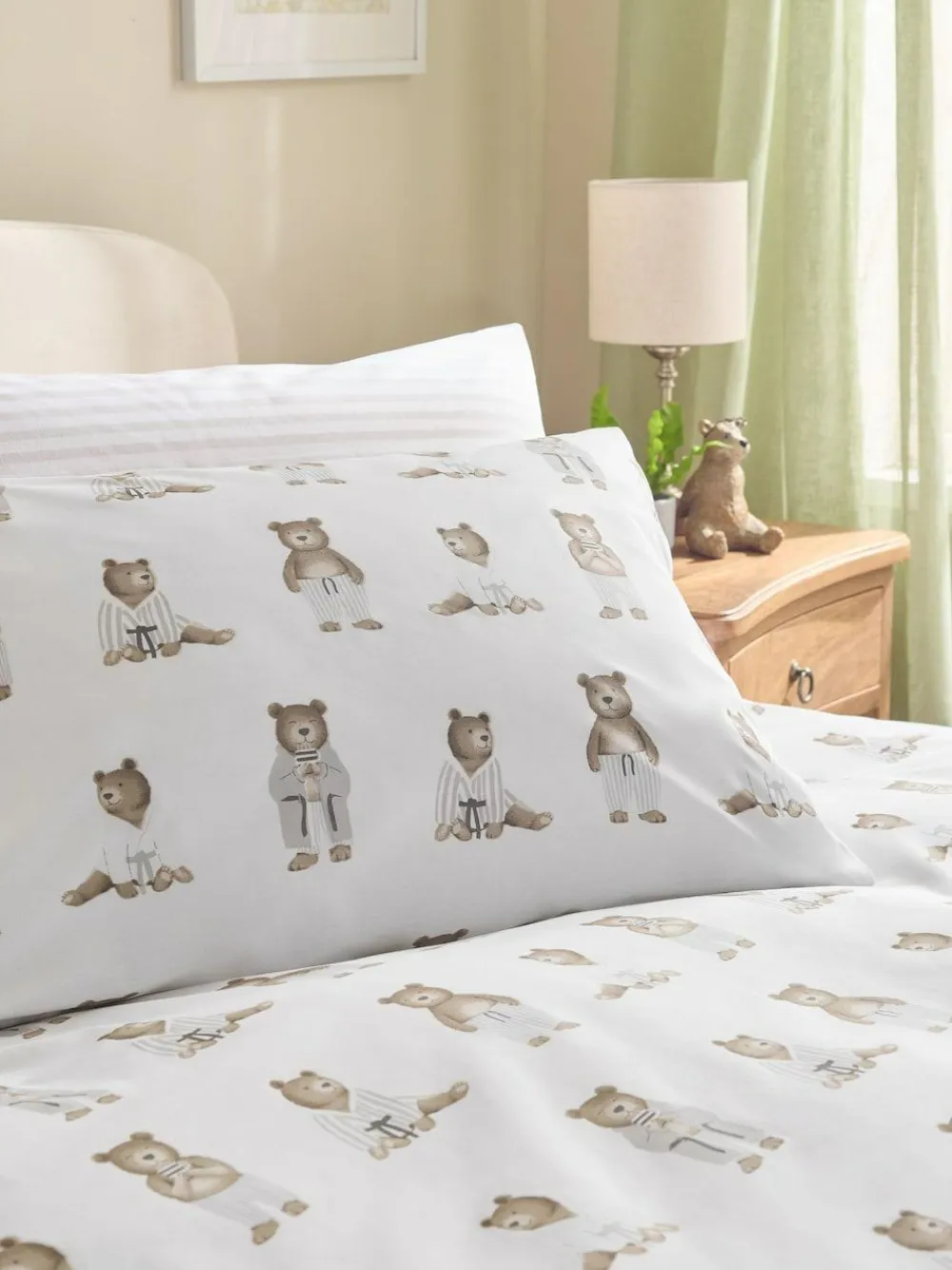 Next 2 Pack White/Natural Bertie Bear Reversible Duvet Cover and Pillowcase Set^ Bedsets & Duvet Covers