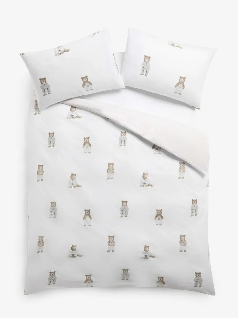 Next 2 Pack White/Natural Bertie Bear Reversible Duvet Cover and Pillowcase Set^ Bedsets & Duvet Covers