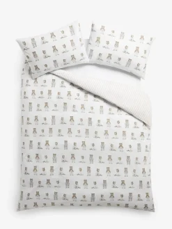 Next 2 Pack White/Natural Bertie Bear Reversible Duvet Cover and Pillowcase Set^ Bedsets & Duvet Covers
