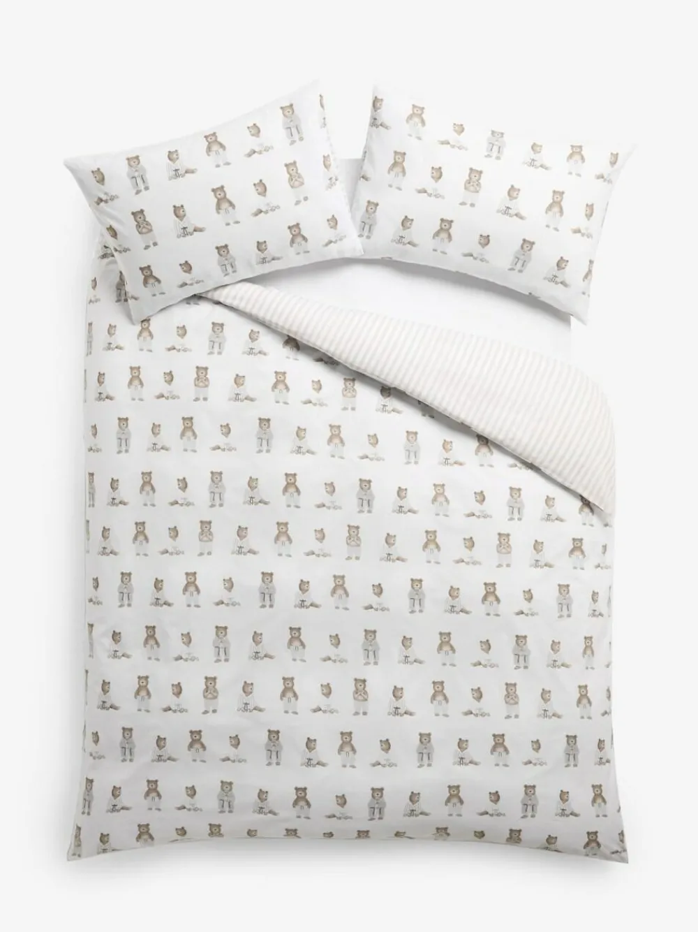 Next 2 Pack White/Natural Bertie Bear Reversible Duvet Cover and Pillowcase Set^ Bedsets & Duvet Covers