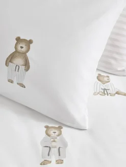 Next 2 Pack White/Natural Bertie Bear Reversible Duvet Cover and Pillowcase Set^ Bedsets & Duvet Covers