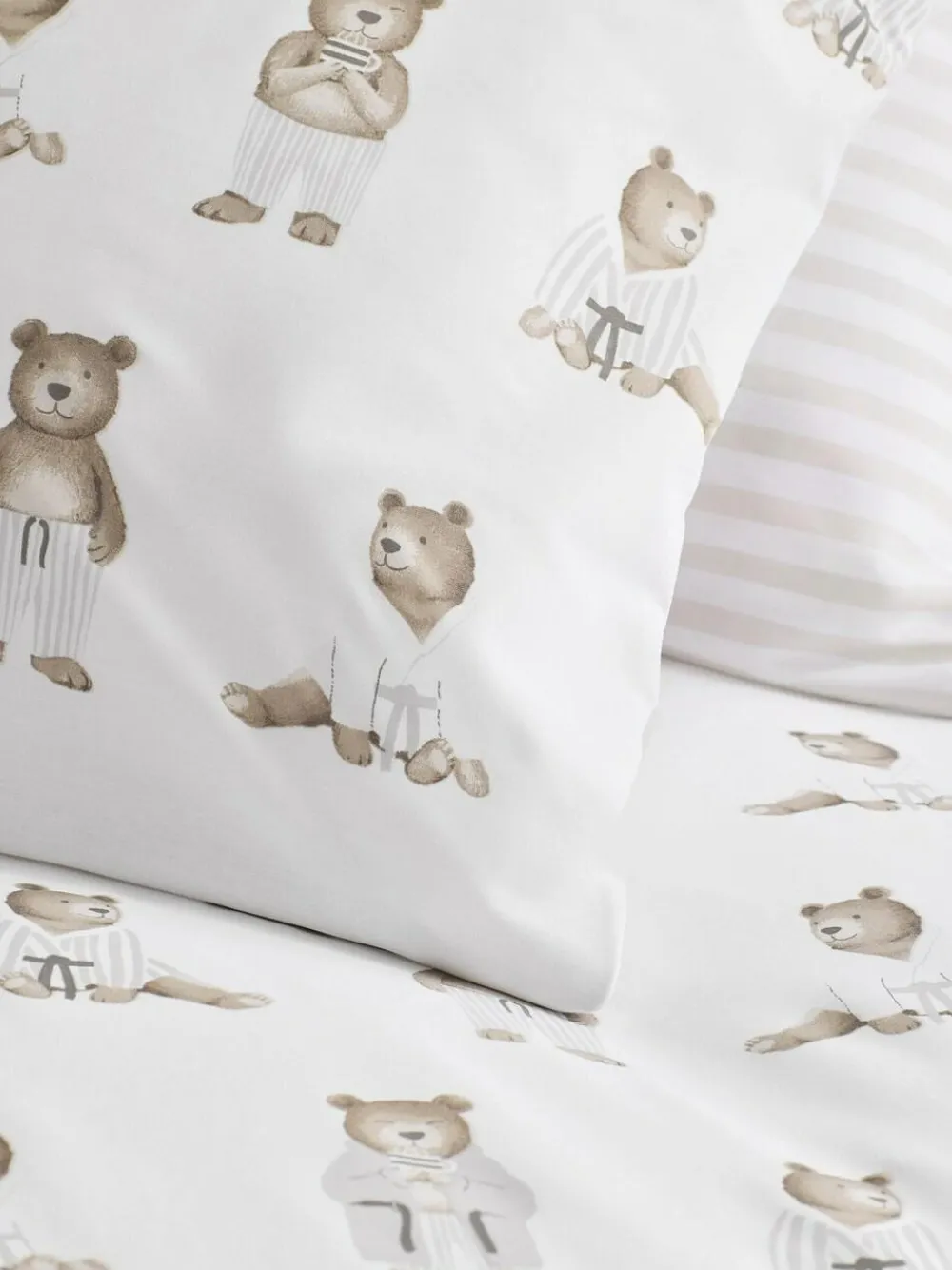 Next 2 Pack White/Natural Bertie Bear Reversible Duvet Cover and Pillowcase Set^ Bedsets & Duvet Covers