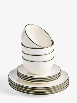 Outlet Next 12 Piece Rim Dinner Set Black And White