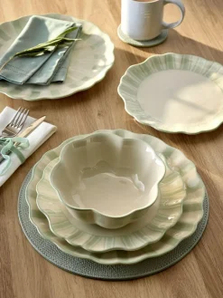 New Next 12 Piece Sage Green Handpainted Stripe Dinner Set