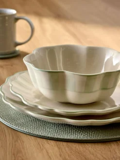 New Next 12 Piece Sage Green Handpainted Stripe Dinner Set