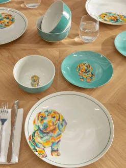 Hot Next 12 Piece Teal Blue Sausage Dog Dinner Set