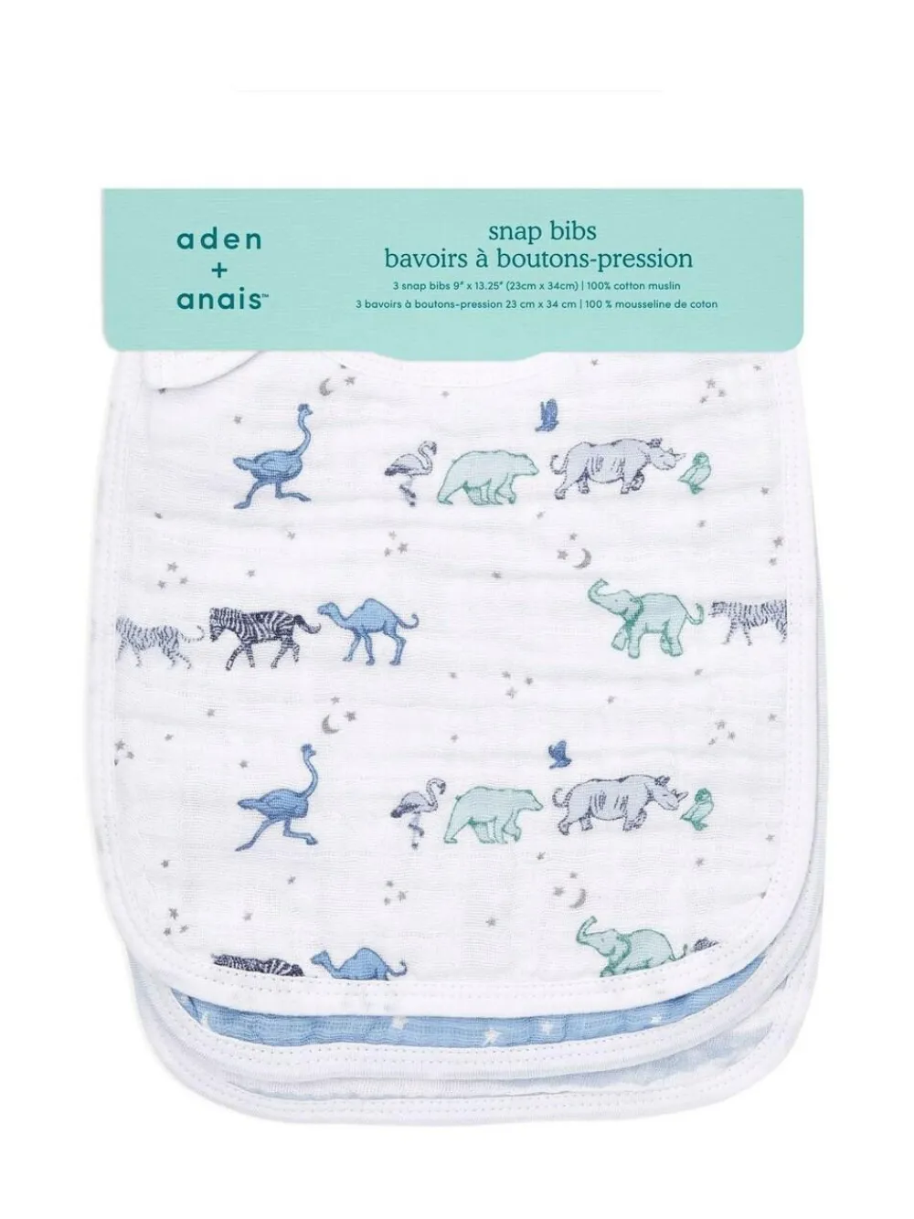 Aden + Anais Pink Cotton Muslin Snap Bibs 3 Pack^ Bibs