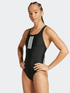 New adidas Black 3 Stripe V Back Swimsuit