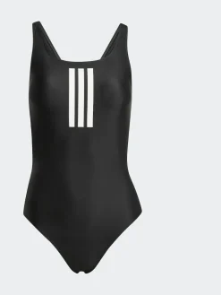 New adidas Black 3 Stripe V Back Swimsuit