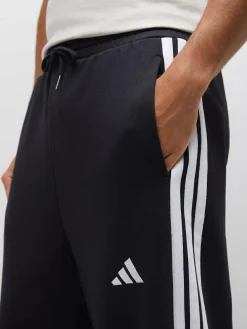New adidas Essentials Three Stripes Fleece Wide Leg Trousers Black