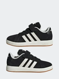 Best adidas Black Grand Court 00s Suede Elastic Lace Kids Trainers