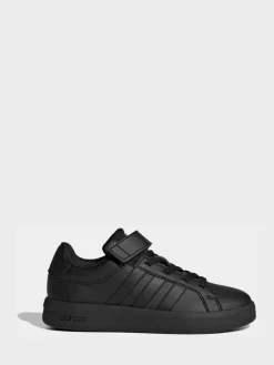adidas Black Grand Court 3.0 Elastic Lace Kids Trainers^BOY School Shoes|Boys Shoes