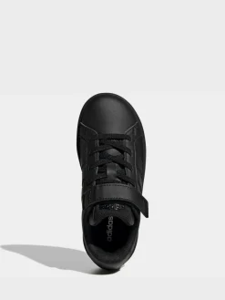 adidas Black Grand Court 3.0 Elastic Lace Kids Trainers^BOY School Shoes|Boys Shoes