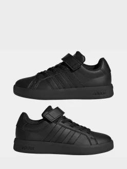 adidas Black Grand Court 3.0 Elastic Lace Kids Trainers^BOY School Shoes|Boys Shoes