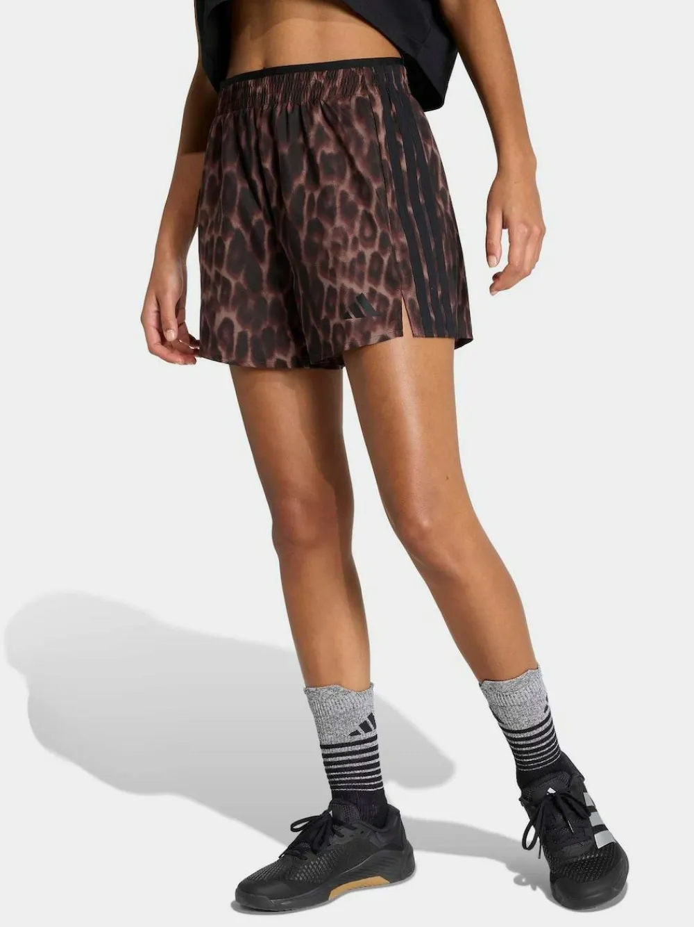 Sale adidas Workout Essentials Leopard Woven Shorts Brown