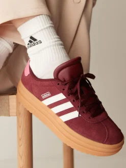 adidas Burgundy Red VL Court Bold Lace Junior Trainers^ Sneakers