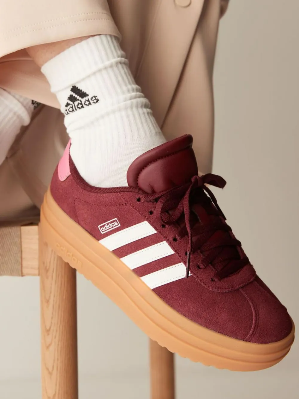 adidas Burgundy Red VL Court Bold Lace Junior Trainers^ Sneakers