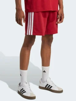 adidas Dark Red Essential 3-Stripes French Terry Shorts