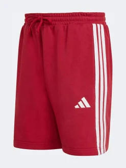 adidas Dark Red Essential 3-Stripes French Terry Shorts