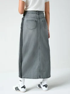 adidas originals Grey Adicolour 3-Stripes Denim Midi Pencil 100% Cotton Skirt