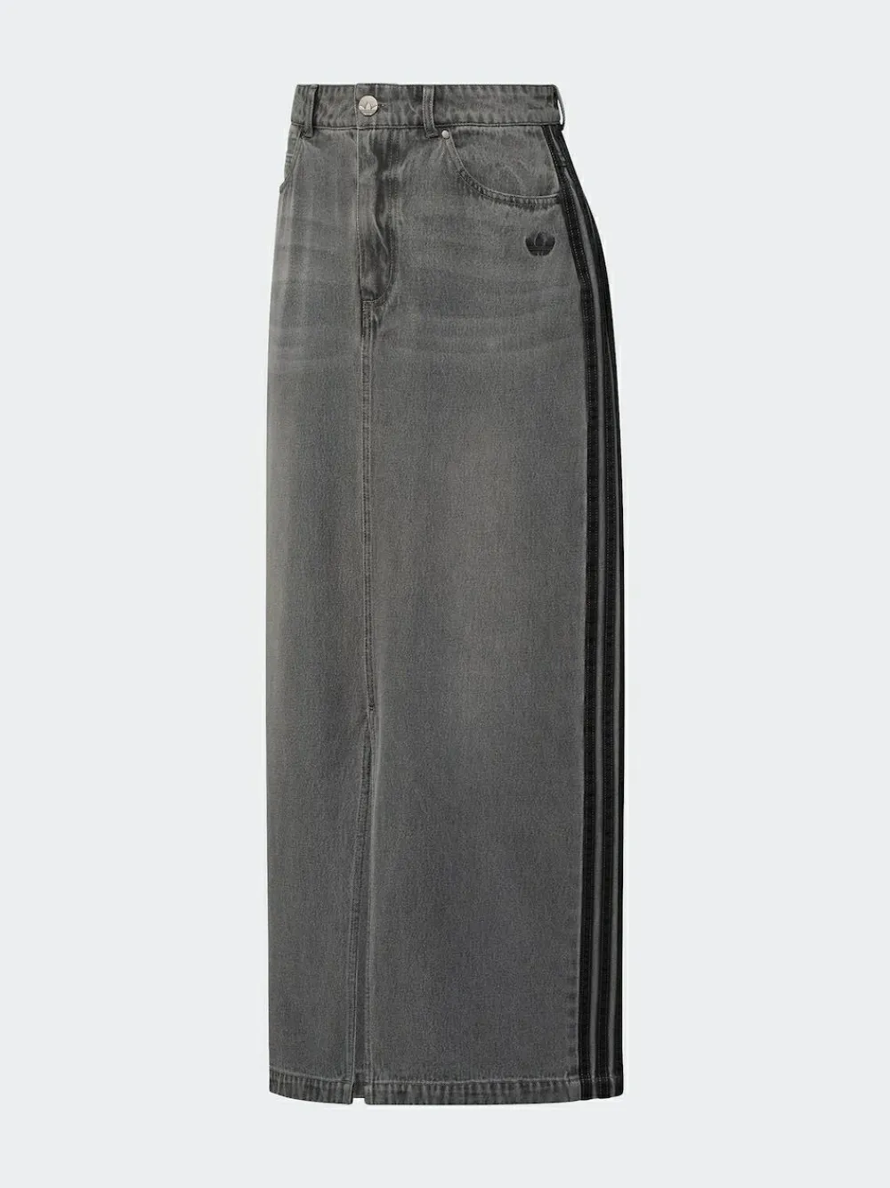 adidas originals Grey Adicolour 3-Stripes Denim Midi Pencil 100% Cotton Skirt