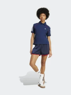 adidas originals Navy/Red 3 Stripe Satin Sprinter Shorts^Women Shorts