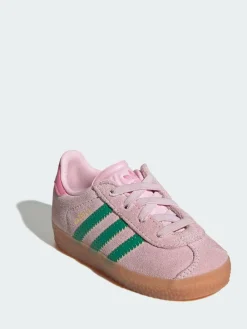 Best adidas originals Pink/Green Gazelle Comfort Closure Elastic Laces Infant Trainers