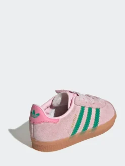 Best adidas originals Pink/Green Gazelle Comfort Closure Elastic Laces Infant Trainers