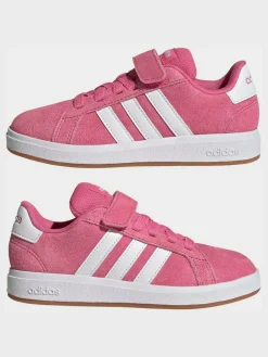 adidas Pink Grand Court 00s Suede Elastic Lace Kids Trainers^BOY Sneakers
