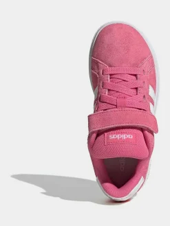 adidas Pink Grand Court 00s Suede Elastic Lace Kids Trainers^BOY Sneakers