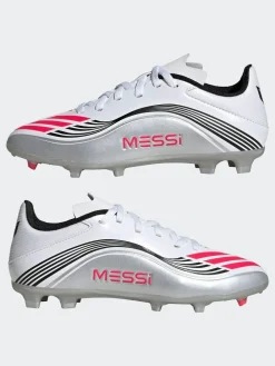 adidas White/Blue Kids F50 Messi League Firm/Multi Ground Boots^ Soccer Cleats