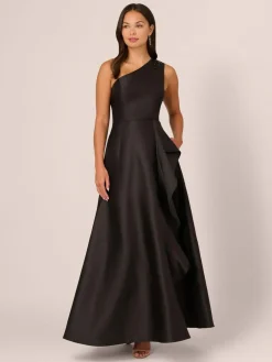Adrianna Papell Studio One Shoulder Mikado Black Gown^Women Maxi Dresses