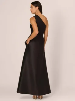 Adrianna Papell Studio One Shoulder Mikado Black Gown^Women Maxi Dresses