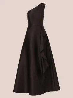 Adrianna Papell Studio One Shoulder Mikado Black Gown^Women Maxi Dresses