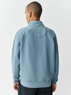 Clearance Next Heavyweight Washed Quarter Zip Sweatshirt Airforce Blue