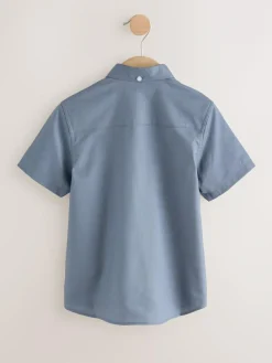 Next Airforce Blue Logo Short Sleeve Cotton Rich Oxford Shirt (3-16yrs)^BOY Shirts