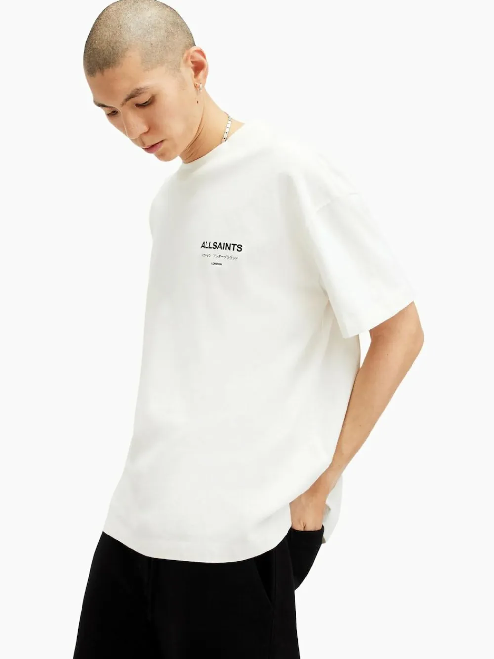 All Saints AllSaints White Underground Oversized Cotton Crew Neck T-Shirt