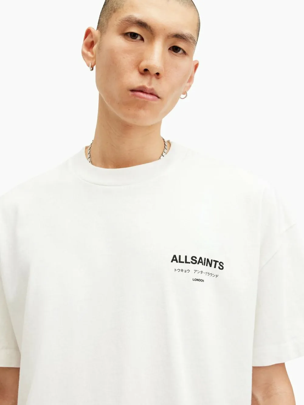 All Saints AllSaints White Underground Oversized Cotton Crew Neck T-Shirt