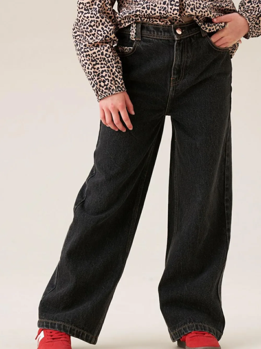 Angel & Rocket Black Piper Leopard Print Star Applique Wide Leg Jeans^ Jeans