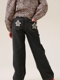 Angel & Rocket Black Piper Leopard Print Star Applique Wide Leg Jeans^ Jeans