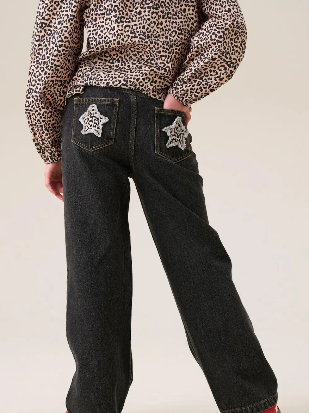 Angel & Rocket Black Piper Leopard Print Star Applique Wide Leg Jeans^ Jeans