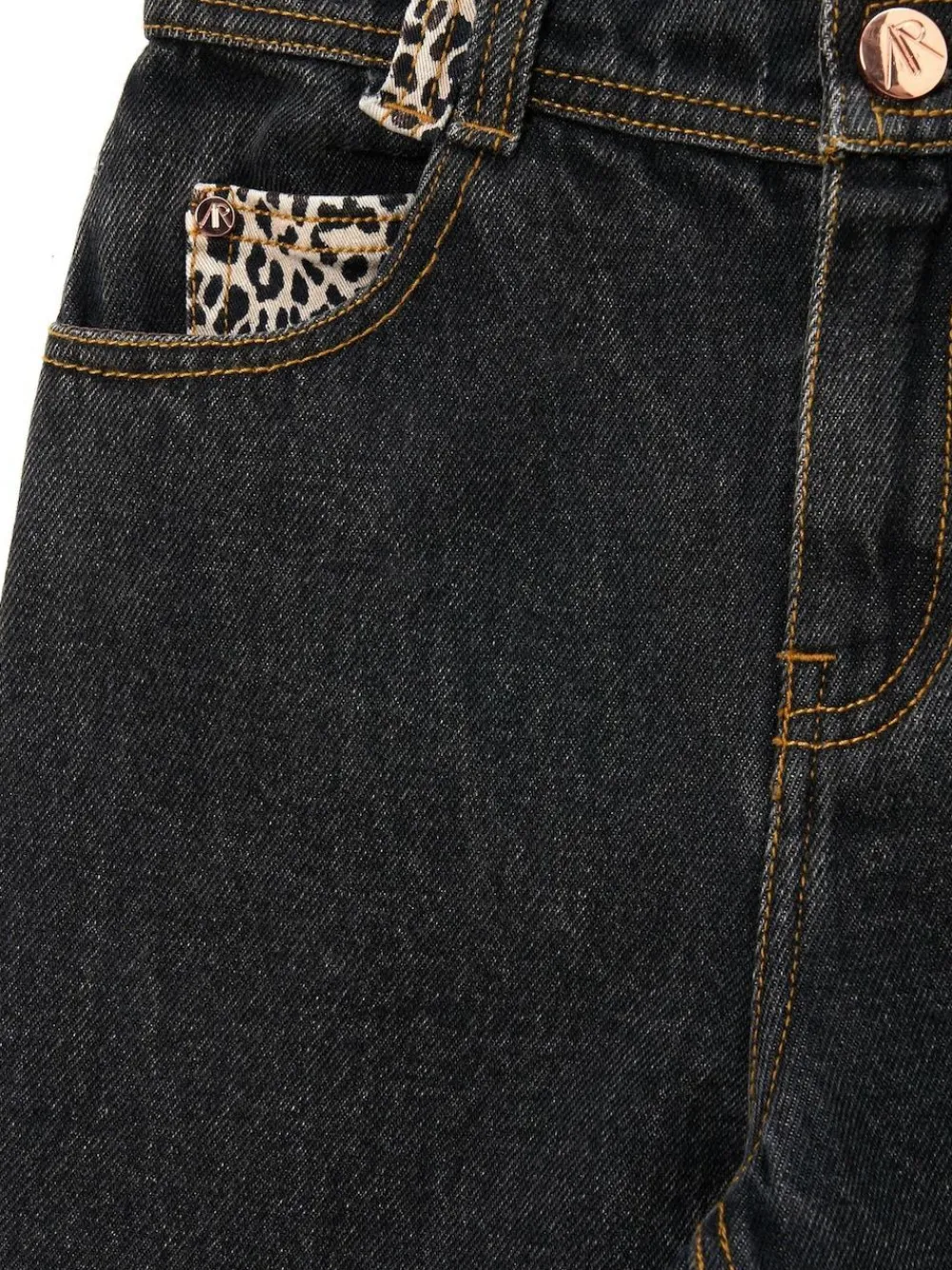 Angel & Rocket Black Piper Leopard Print Star Applique Wide Leg Jeans^ Jeans