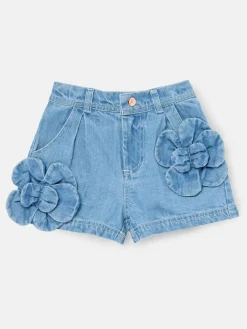 Hot Angel & Rocket Blue Eden 3D Flower Denim Shorts