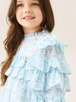 Hot Angel & Rocket Imogen Leopard Print Frill Dress Blue