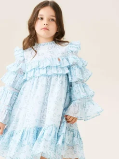 Hot Angel & Rocket Imogen Leopard Print Frill Dress Blue